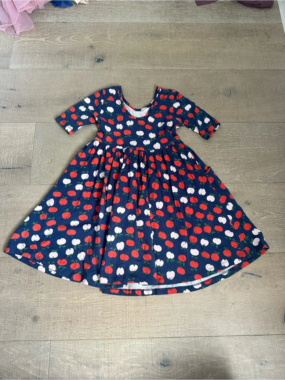 Hanna Andersson Navy Dress with Red & Pink Fruit Motif